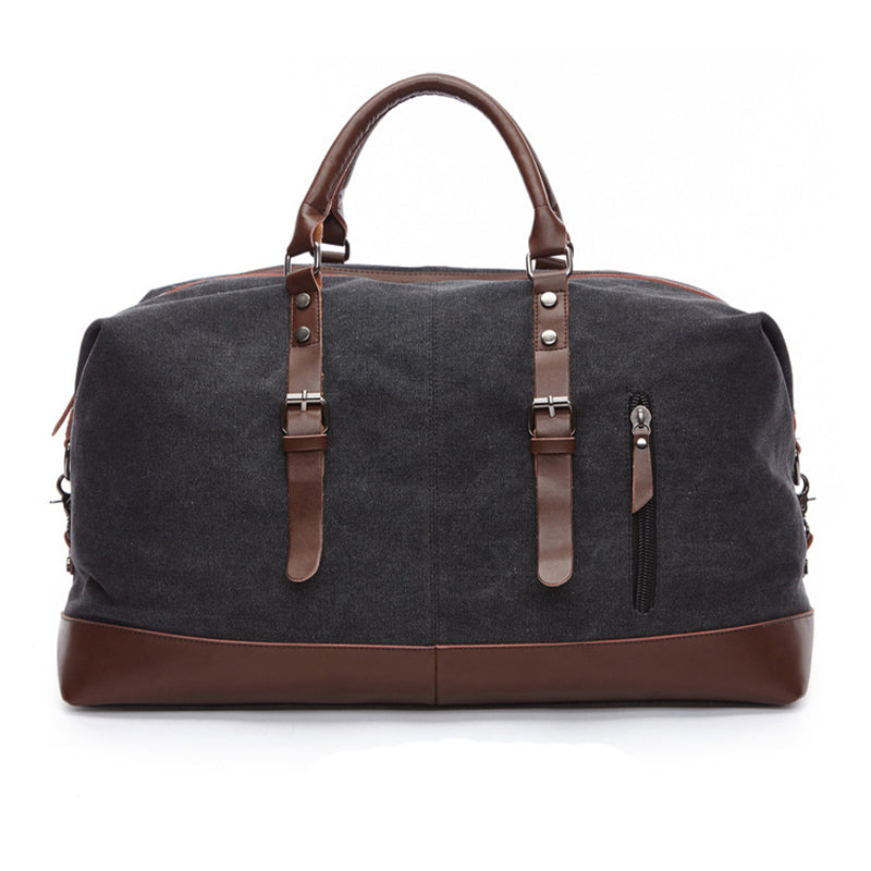 Sac week-end vintage en cuir et toile noir - Sac de voyage imperméable avec bandoulière pour les escapades citadines, le travail et le sport | Sansoti