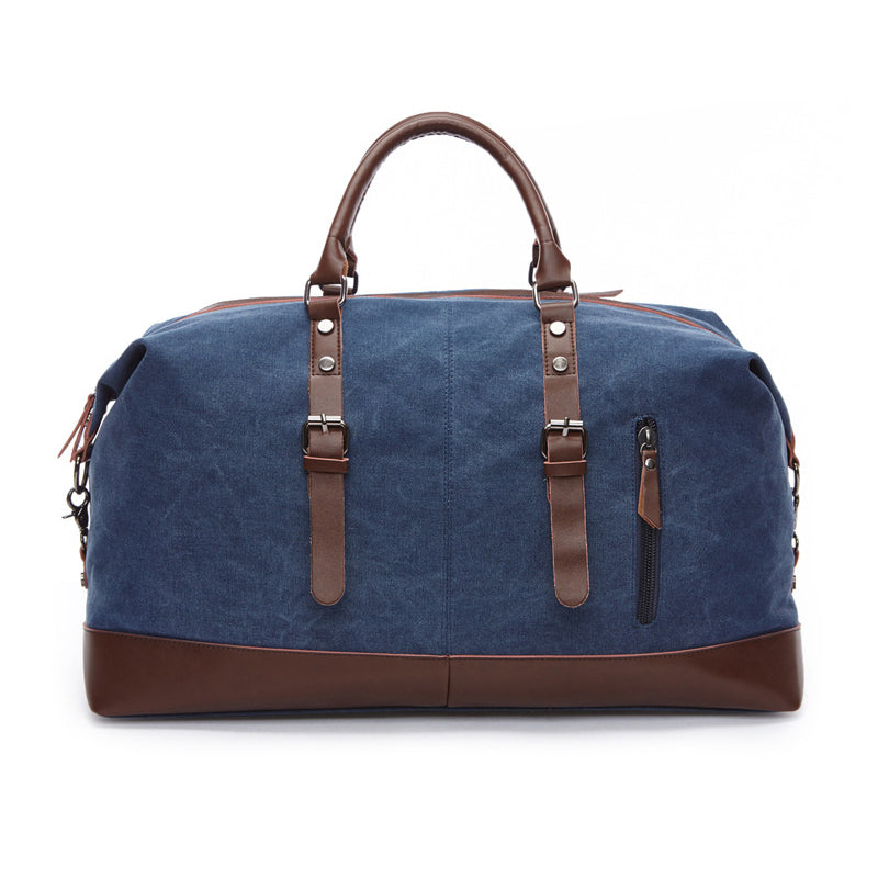Vintage Weekendtas Leer Canvas Blauw Waterdicht Duurzaam Retro Reistas Sporttas voor Reizen Werk Gym | Sansoti