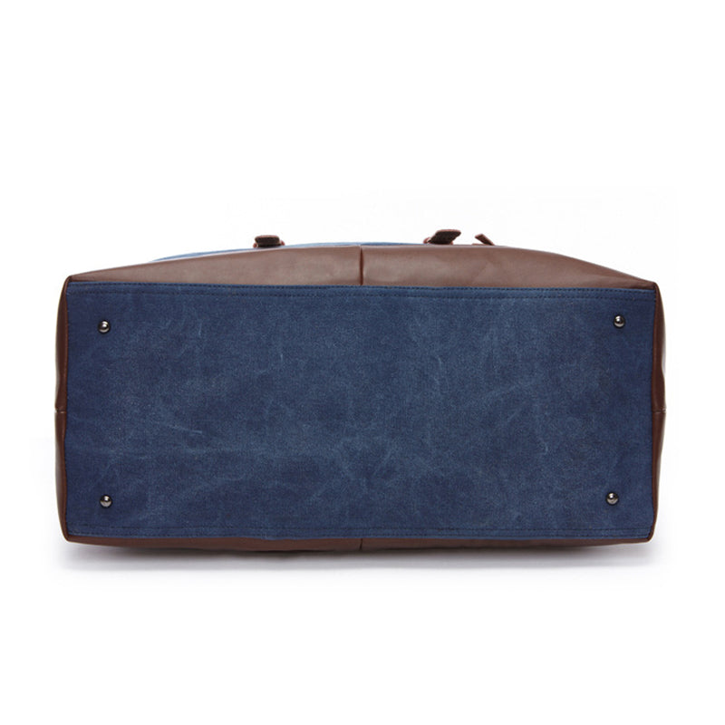 Vintage Weekendtas Leer Canvas Blauw Waterdicht Duurzaam Retro Reistas Sporttas voor Reizen Werk Gym | Sansoti