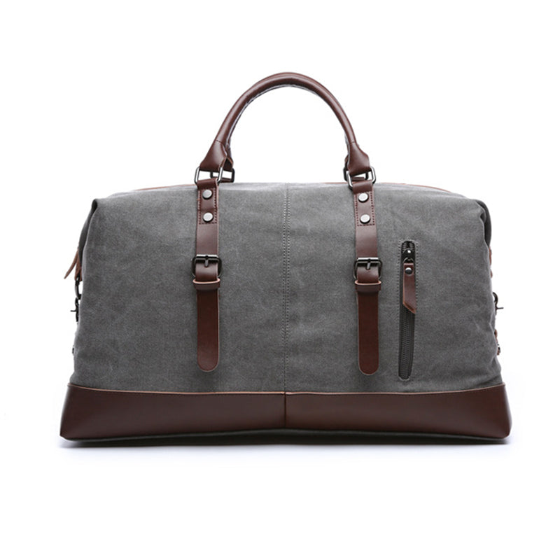 Vintage Weekend Bag Leather & Canvas Gray Waterproof Travel Companion Carry-On for Short Trips & Weekend Getaways | Sansoti