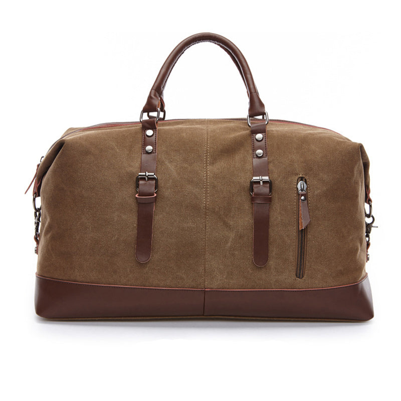 Vintage Weekend Bag Leather Canvas Water-Repellent Travel Bag Cognac Brown Carry-On Duffel Bag Sports Bag Shoulder Bag | Sansoti