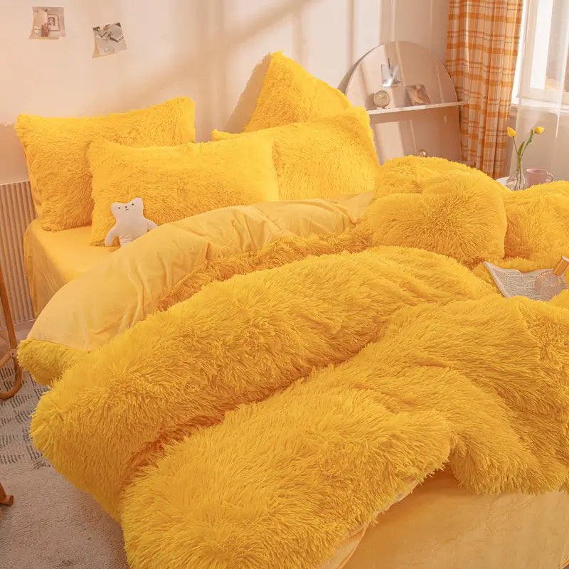 Fluffy Fleece Bedding Set – Teddy 3-piece or 4-piece – Duvet Cover Sheet Pillowcases Single | Sansoti