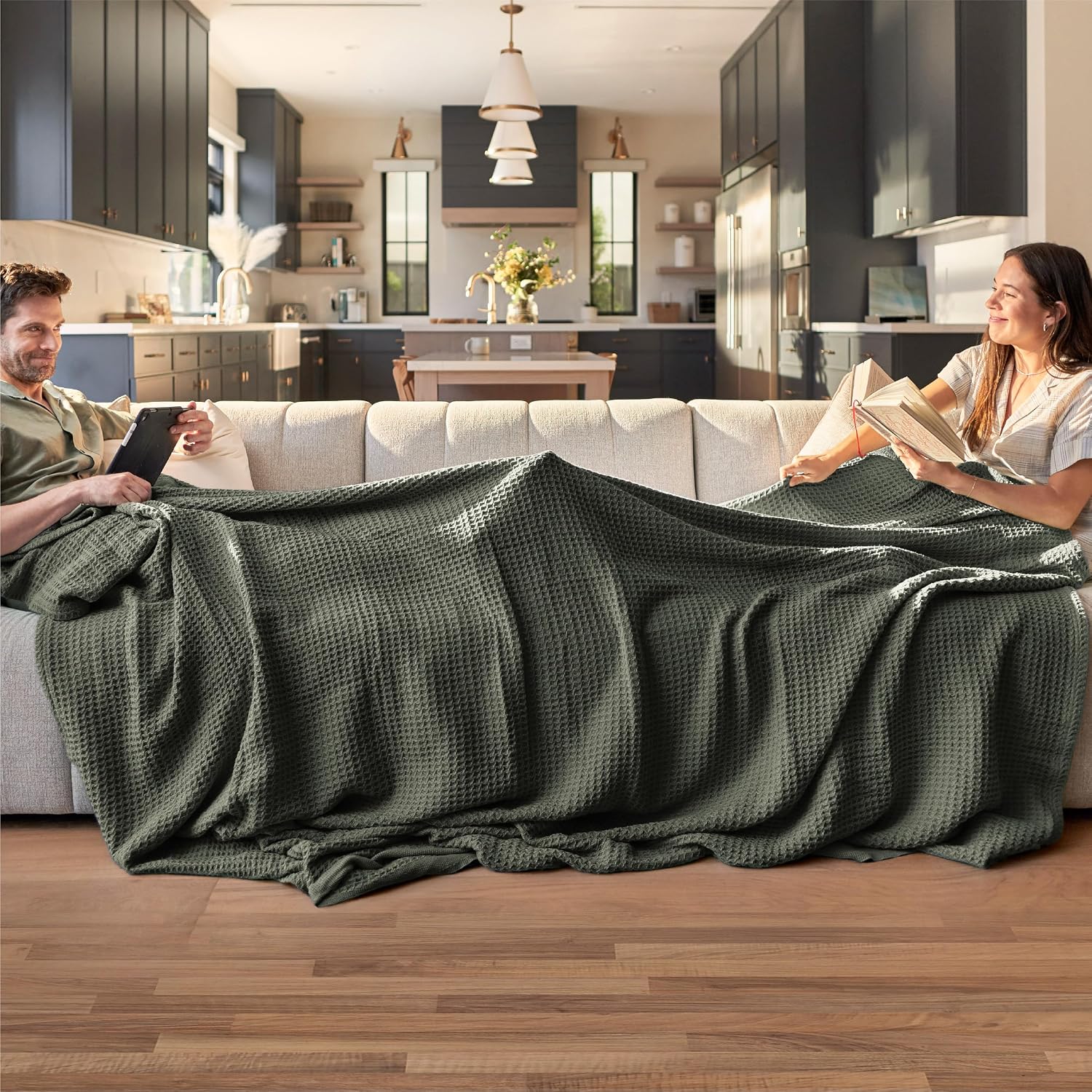 Lichtgewicht Katoenen Wafelplaid Tweepersoonsbed Zacht Ademend Deken Scandinavisch Design 90x90 cm Woonkamer | Sansoti