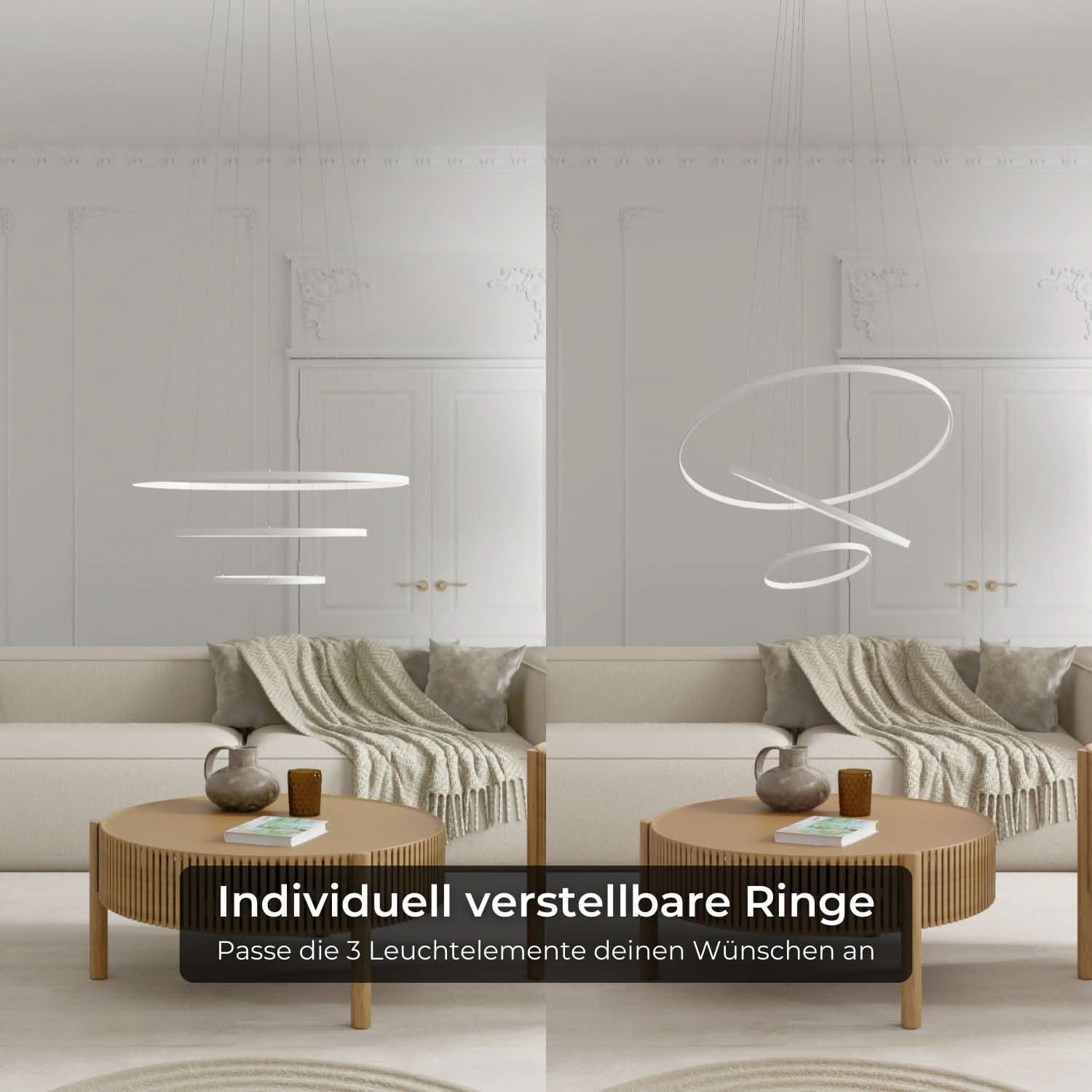 Moderne ring hanglamp met zwevend 3-ringen design | Sansoti