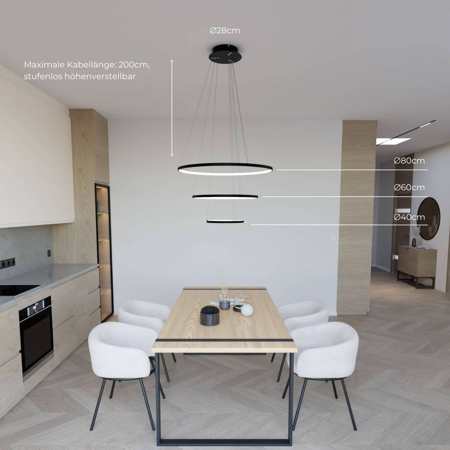 Moderne ring hanglamp met zwevend 3-ringen design | Sansoti