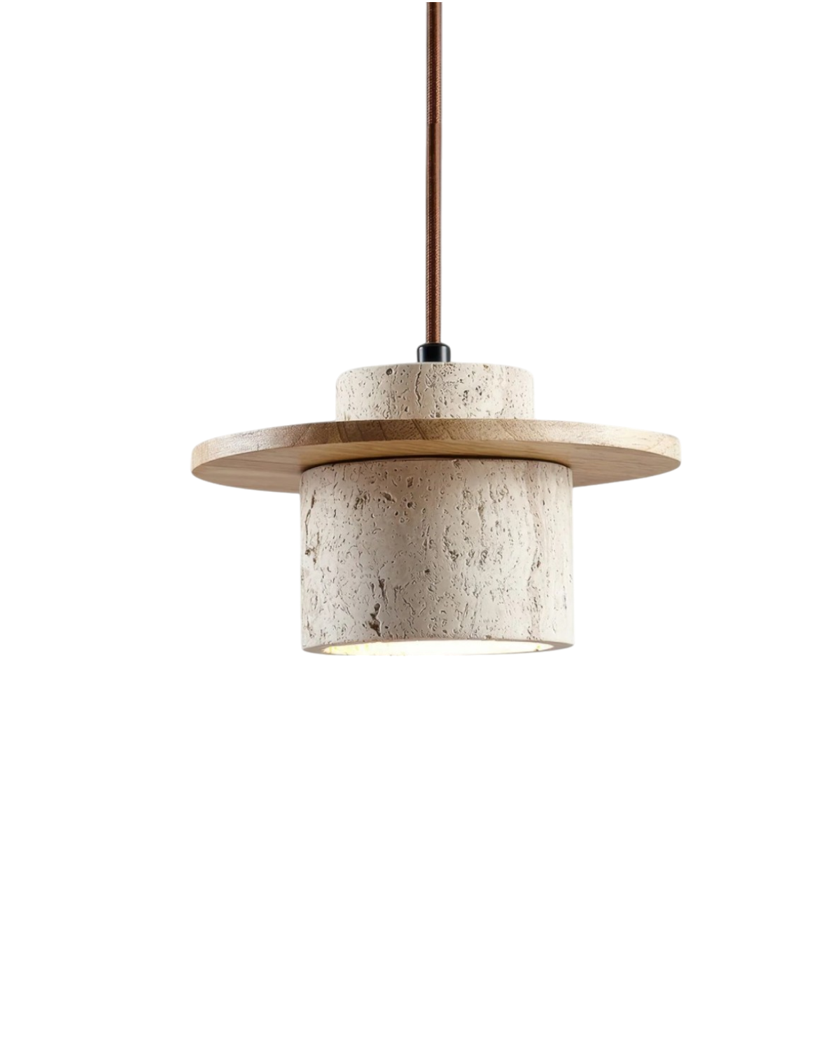 Hanglamp natuursteen travertijn met walnoot accent modern design | Sansoti
