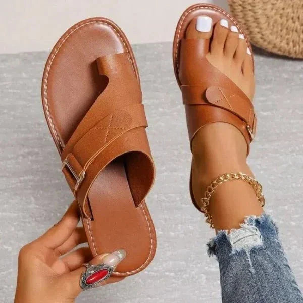 Orthopedische Leren Sandalen met Voetgewelfsteun en Hallux Valgus Correctie Dames Comfortsandalen Retro Stijl | Sansoti