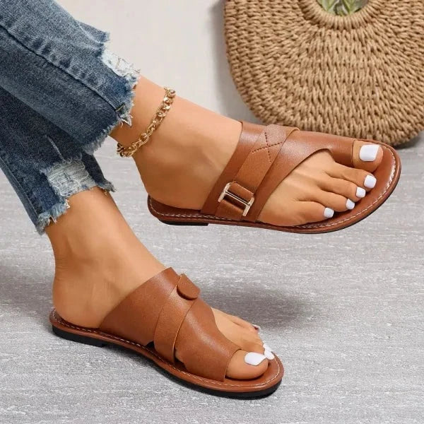 Orthopedische Leren Sandalen met Voetgewelfsteun en Hallux Valgus Correctie Dames Comfortsandalen Retro Stijl | Sansoti