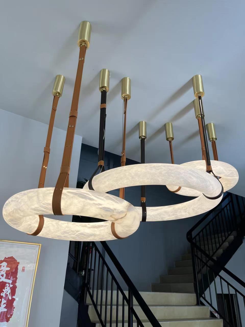 Hanglamp Alabaster Ring LED Donkerbruin Bruin Goud Woonkamer Eetkamer 3000K 4000K 6000K Ø30 Ø120cm Natuursteen Pendellamp | Sansoti