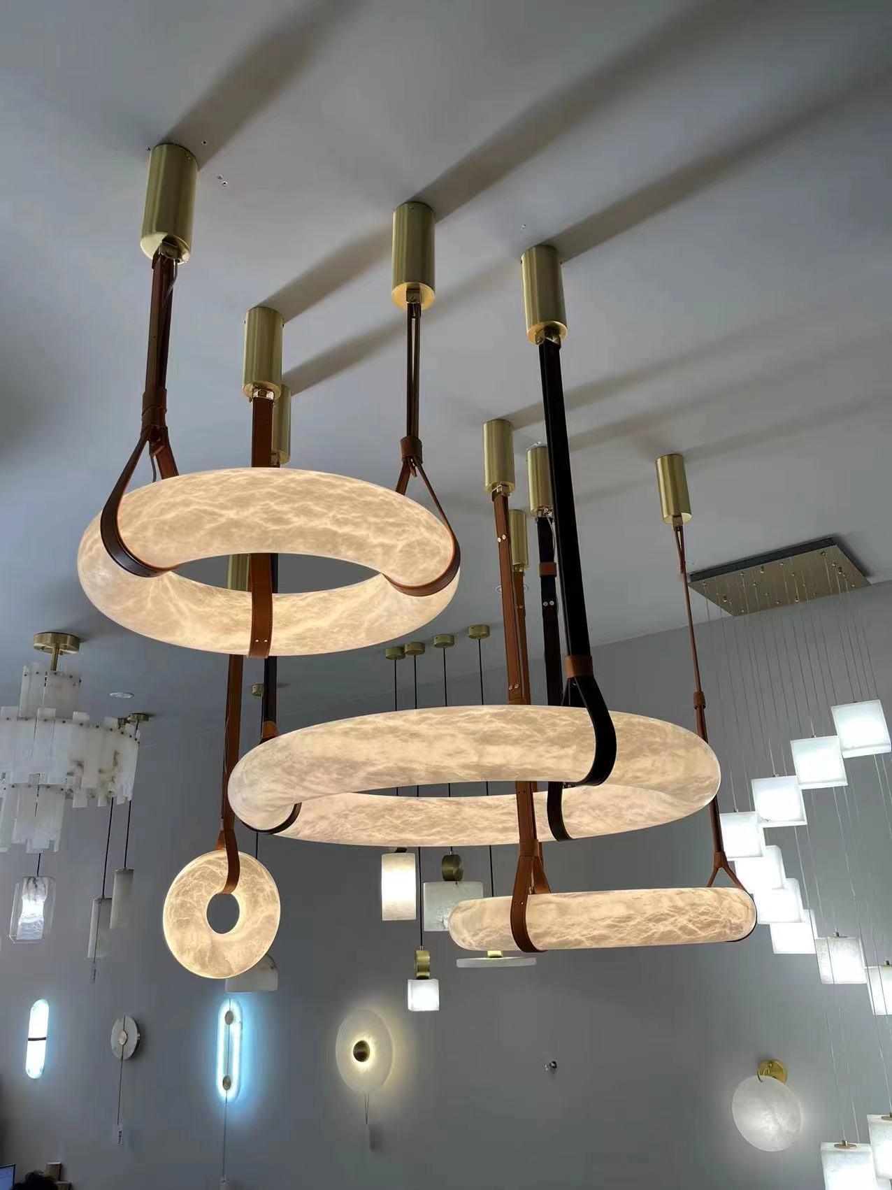Hanglamp Alabaster Ring LED Donkerbruin Bruin Goud Woonkamer Eetkamer 3000K 4000K 6000K Ø30 Ø120cm Natuursteen Pendellamp | Sansoti