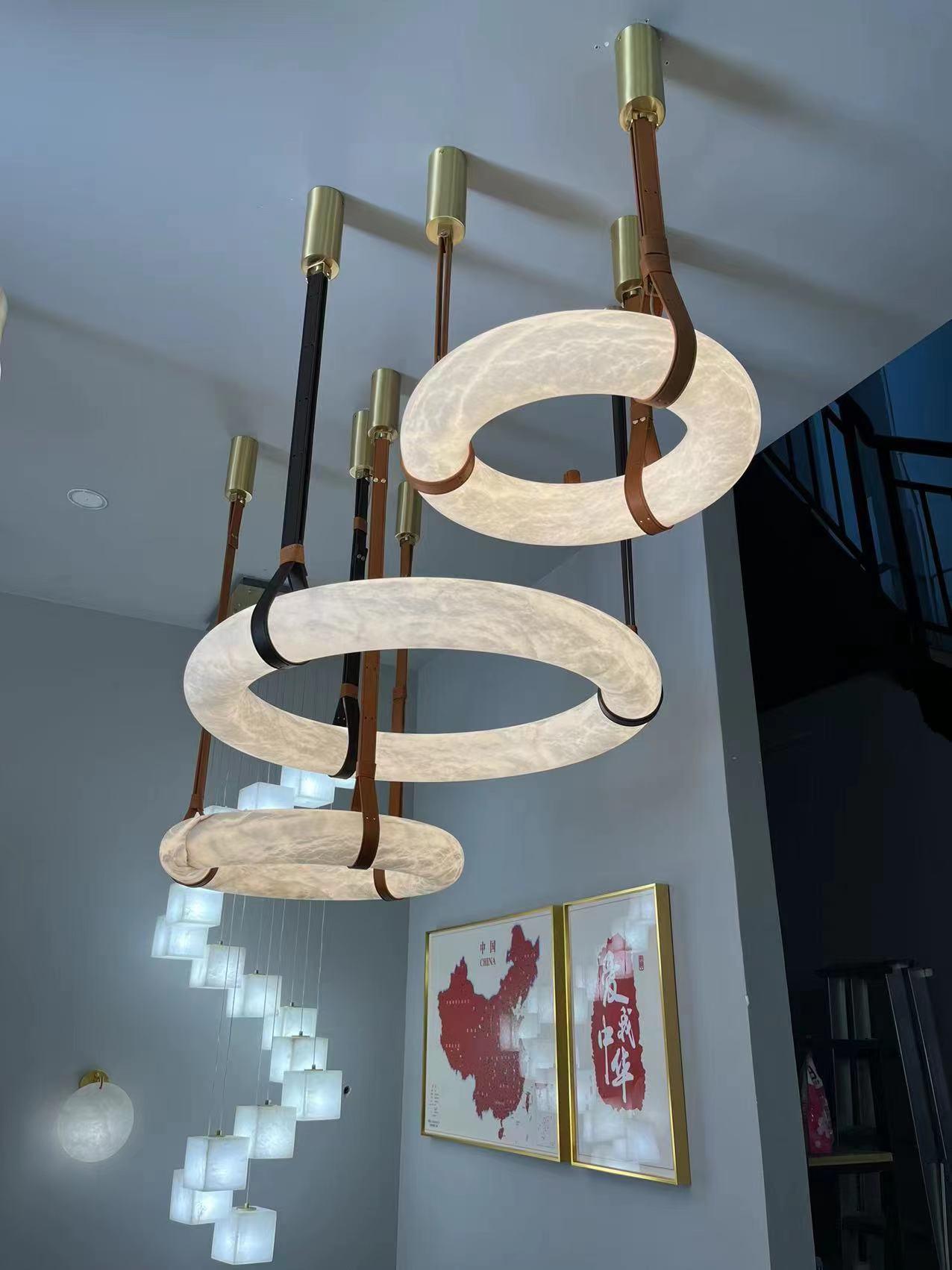 Hanglamp Alabaster Ring LED Donkerbruin Bruin Goud Woonkamer Eetkamer 3000K 4000K 6000K Ø30 Ø120cm Natuursteen Pendellamp | Sansoti