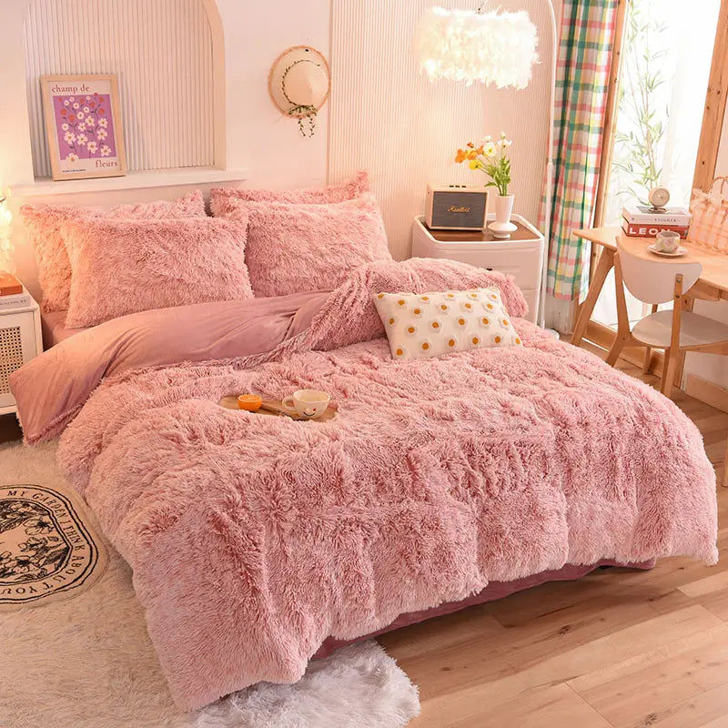 Fluffy Fleece Bedding Set – Teddy 3-piece or 4-piece – Duvet Cover Sheet Pillowcases Single | Sansoti