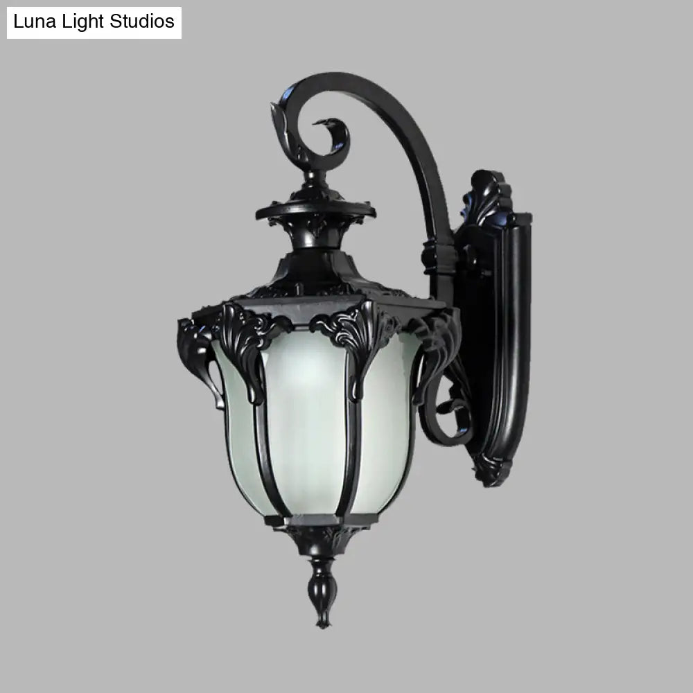 Buitenwandlamp Eikel met Sierarm Wit Glas E26/E27 Zwart Messing Vintage Rustieke Buitenverlichting Tuinlamp | Sansoti