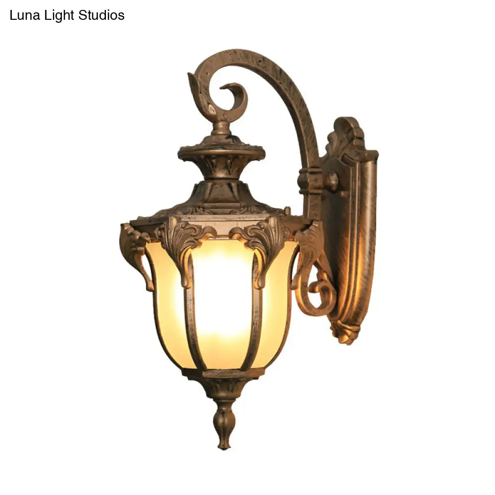 Buitenwandlamp Eikel met Sierarm Wit Glas E26/E27 Zwart Messing Vintage Rustieke Buitenverlichting Tuinlamp | Sansoti