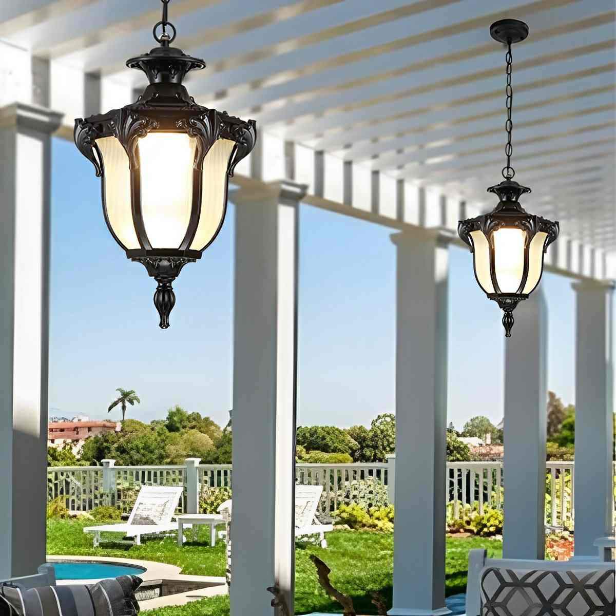 Suspension LED étanche pour extérieur, verre vintage et aluminium, IP65, lampe de jardin, éclairage de terrasse et de balcon | Sansoti