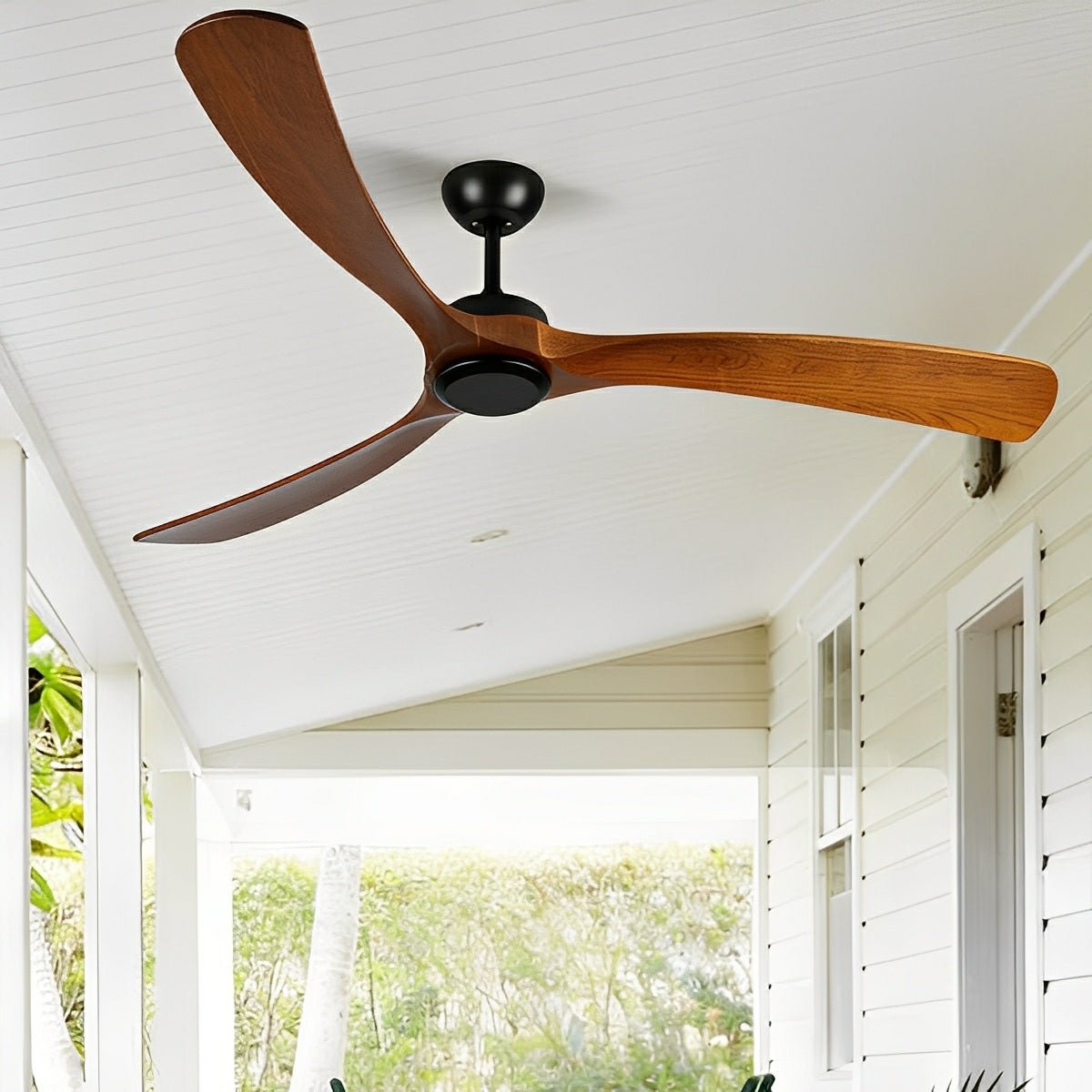 Ceiling Fan Walnut Black Reversible Water-Resistant 6 Speeds Remote Control Patio Bedroom | Sansoti