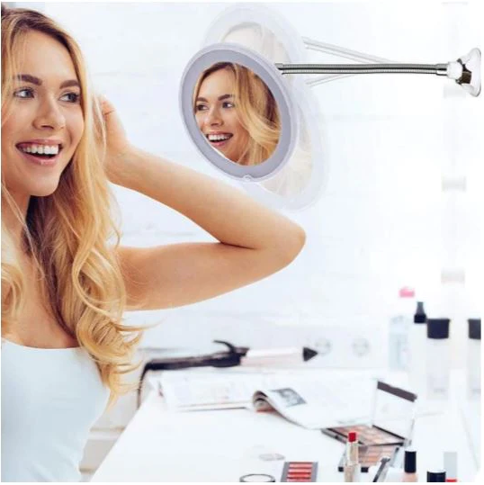 Miroir de maquillage grossissant, grossissement 10x, éclairage LED, col de cygne flexible, ventouse, miroir cosmétique de bureau | Sansoti
