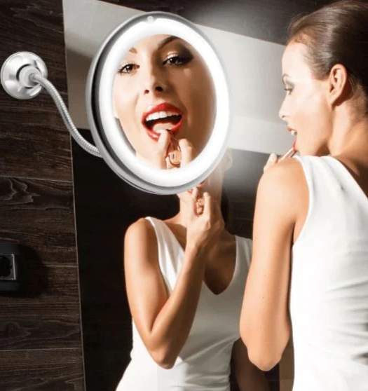 Miroir de maquillage grossissant, grossissement 10x, éclairage LED, col de cygne flexible, ventouse, miroir cosmétique de bureau | Sansoti