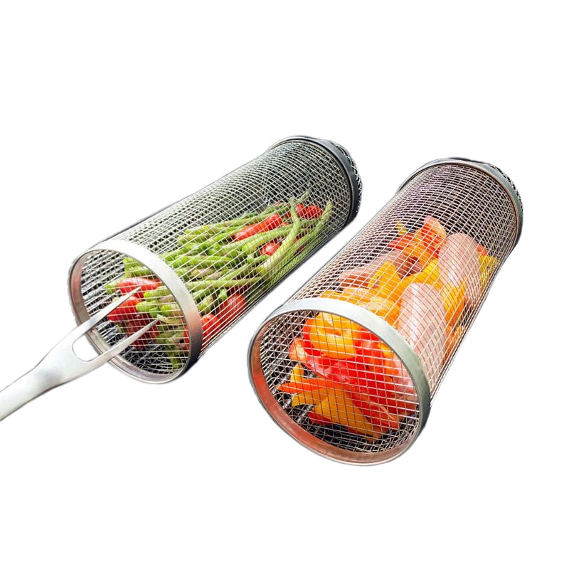 Panier de gril BBQ rotatif en acier inoxydable, rotation à 360°, pour légumes, viande et poisson, accessoire de barbecue pour la cuisson en plein air | Sansoti