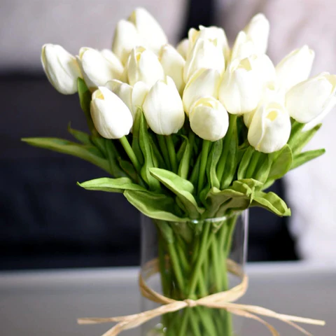 Künstliche Tulpen Set mit 10 Stück PU-Blumen Dekoration Wohnzimmer Vasenarrangement Natürliches Interieur-Styling Blumenstrauß | Sansoti