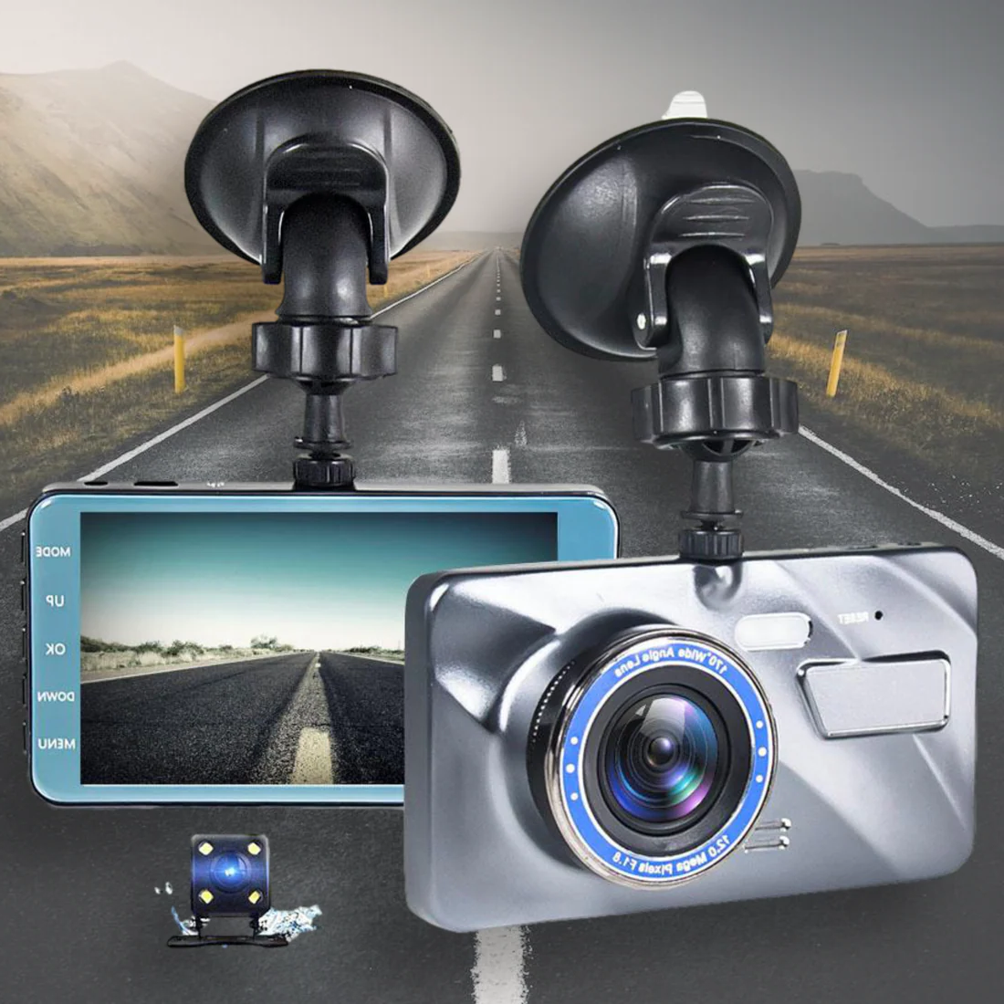 Dashcam für vorne und hinten mit Nachtsicht, 1080p Full HD, großem Display, Fahrassistenz, Autorecorder und Sicherheitsfunktion | Sansoti