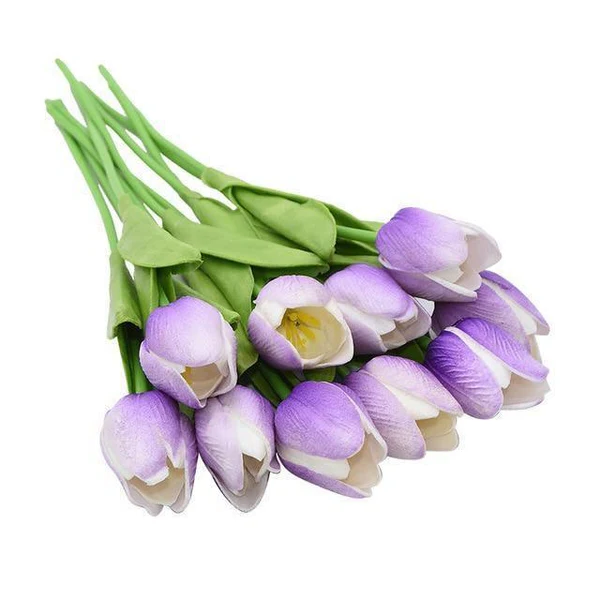 Künstliche Tulpen Set mit 10 Stück PU-Blumen Dekoration Wohnzimmer Vasenarrangement Natürliches Interieur-Styling Blumenstrauß | Sansoti