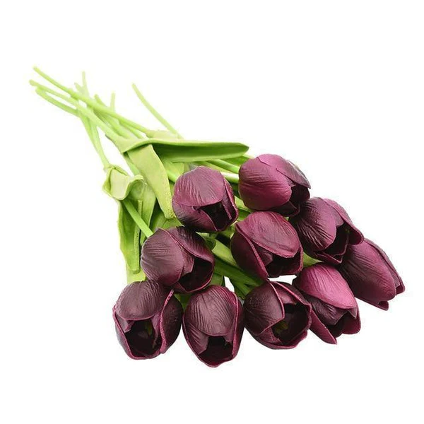 Künstliche Tulpen Set mit 10 Stück PU-Blumen Dekoration Wohnzimmer Vasenarrangement Natürliches Interieur-Styling Blumenstrauß | Sansoti