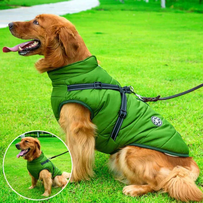 Manteau matelassé pour chien, hiver, imperméable, doublure polaire, harnais intégré, éléments réfléchissants, protection chaude pour chien | Sansoti