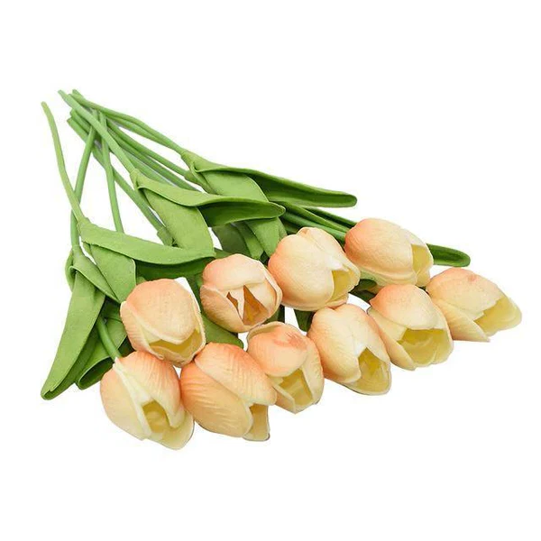Künstliche Tulpen Set mit 10 Stück PU-Blumen Dekoration Wohnzimmer Vasenarrangement Natürliches Interieur-Styling Blumenstrauß | Sansoti