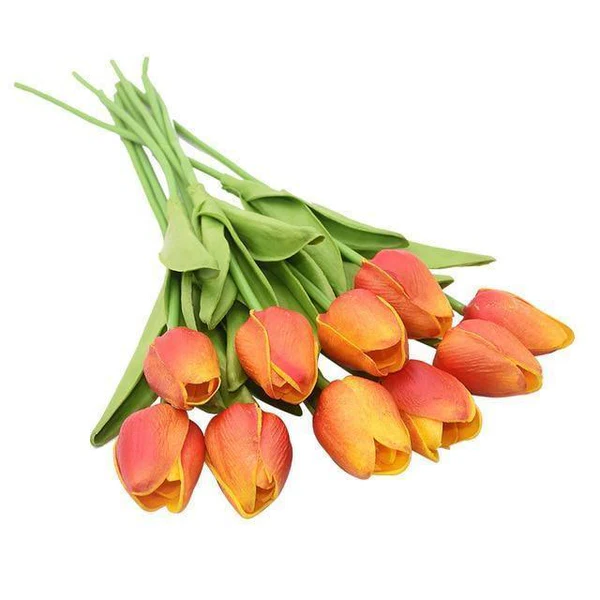 Künstliche Tulpen Set mit 10 Stück PU-Blumen Dekoration Wohnzimmer Vasenarrangement Natürliches Interieur-Styling Blumenstrauß | Sansoti