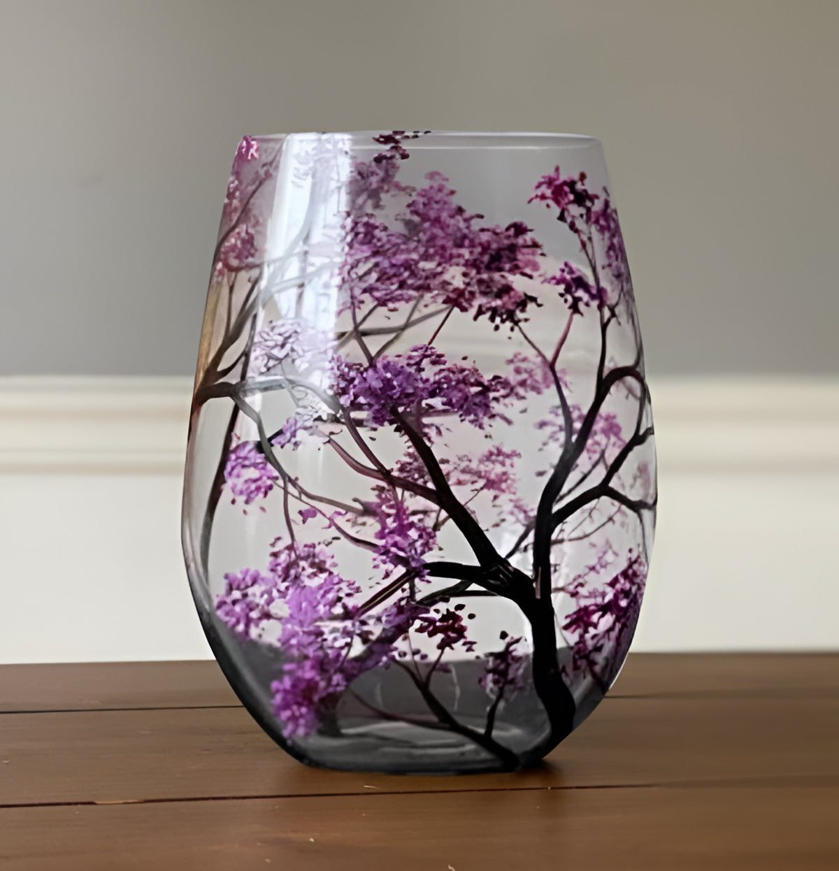 Verres à vin peints à la main, motif arbre des quatre saisons, 350 ml, verres artistiques avec pied ou sans pied | Sansoti