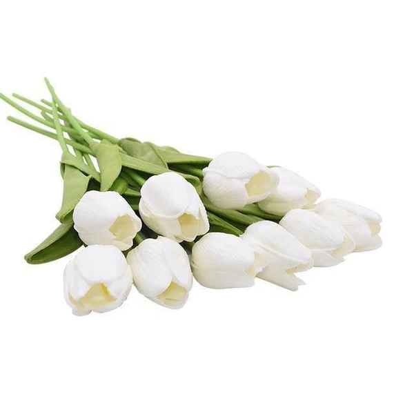 Künstliche Tulpen Set mit 10 Stück PU-Blumen Dekoration Wohnzimmer Vasenarrangement Natürliches Interieur-Styling Blumenstrauß | Sansoti