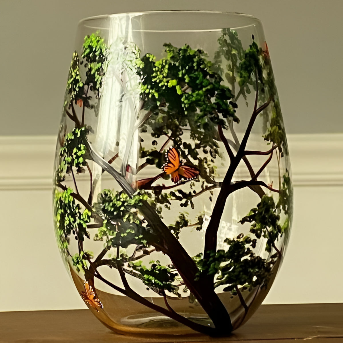 Verres à vin peints à la main, motif arbre des quatre saisons, 350 ml, verres artistiques avec pied ou sans pied | Sansoti
