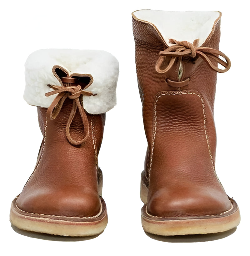 Lederstiefel mit Wollfutter, wasserabweisend, Damen-Winterstiefel, verstellbarer Schaft, umklappbar, warm und bequem | Sansoti