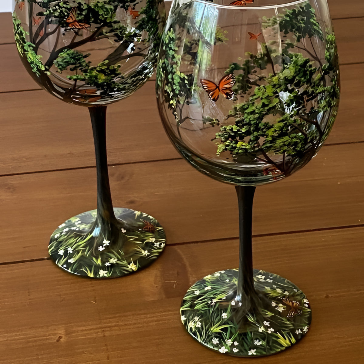 Verres à vin peints à la main, motif arbre des quatre saisons, 350 ml, verres artistiques avec pied ou sans pied | Sansoti