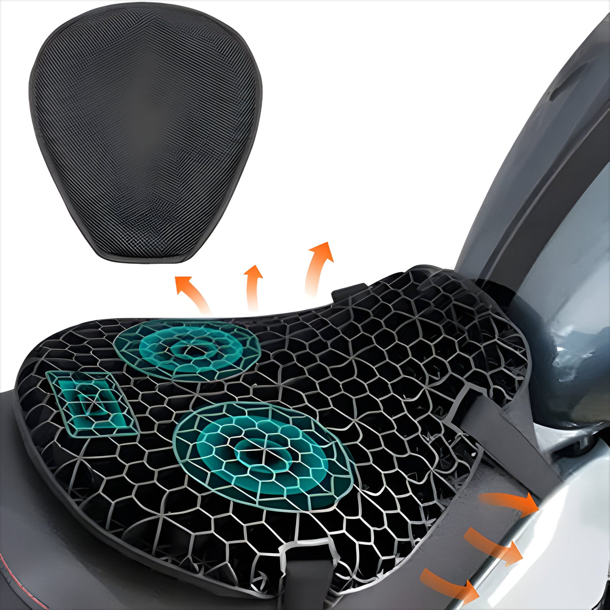 Coussin de selle en gel ergonomique pour moto, structure alvéolée, antidérapant et réducteur de pression pour des trajets longs et confortables | Sansoti