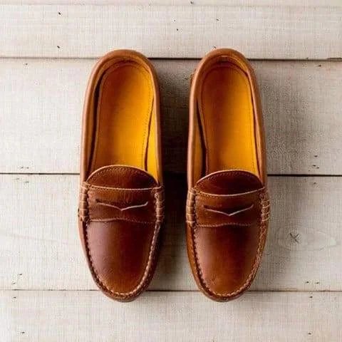 Mocassins pour femmes en cuir à talon bas, chaussures à enfiler rétro, confortables, vintage, décontractées, élégantes et quotidiennes | Sansoti