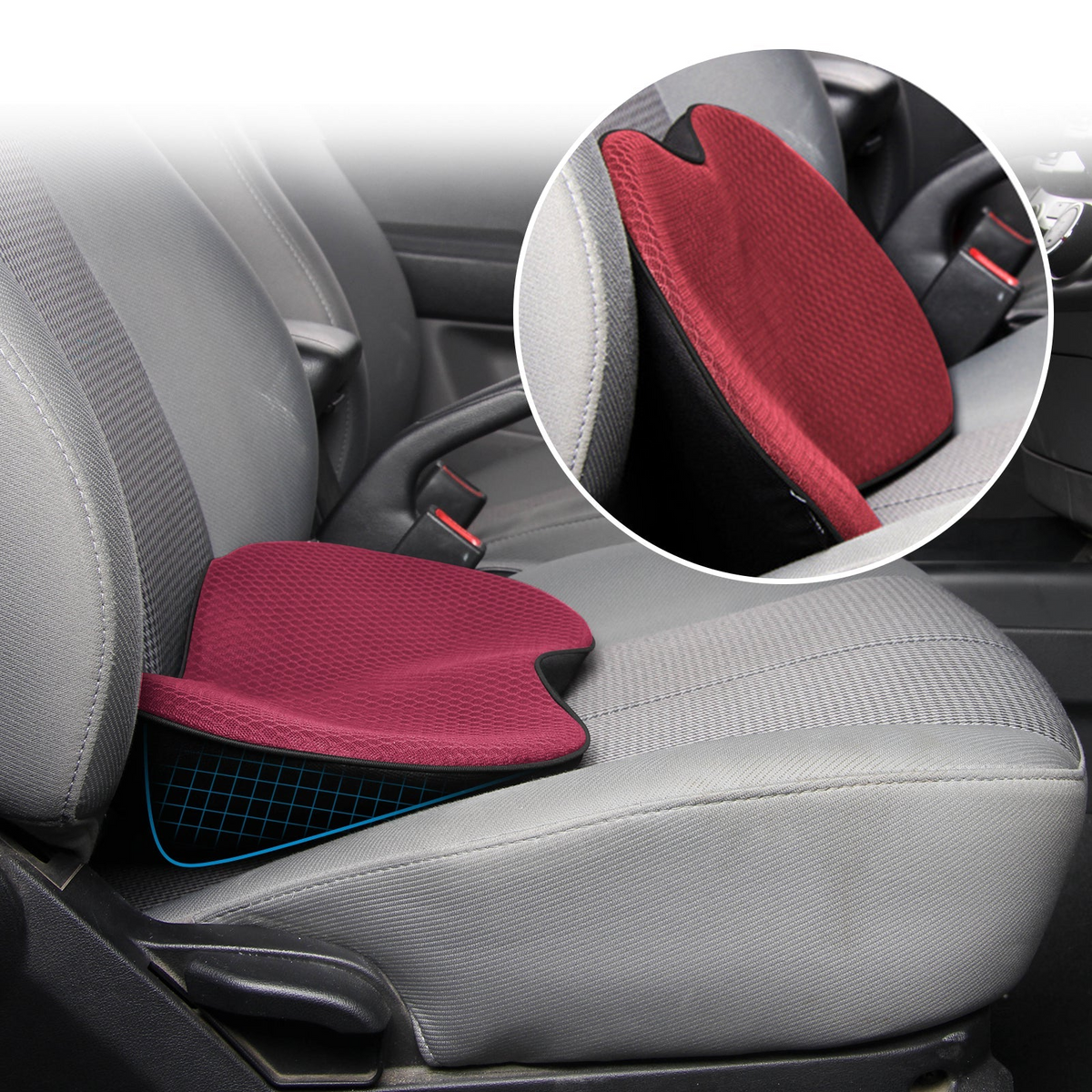 Ergonomiczna podwyższająca poduszka samochodowa z pianką memory foam zapewniająca optymalny komfort jazdy, wsparcie i lepszą widoczność | Sansoti