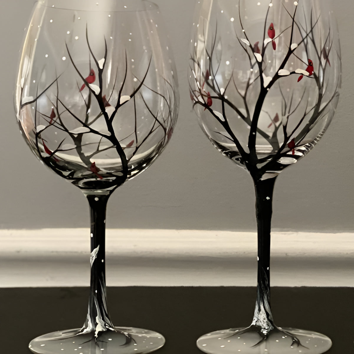 Verres à vin peints à la main, motif arbre des quatre saisons, 350 ml, verres artistiques avec pied ou sans pied | Sansoti