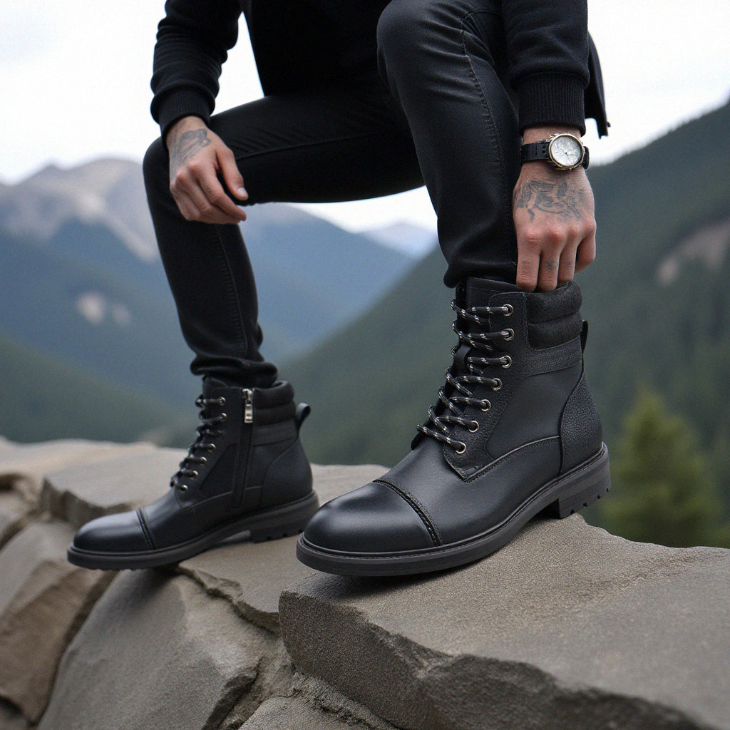 Lederboots für Herren Schwarz Braun Wasserdicht mit Verstärkter Sohle Bequem für Tägliche Arbeit und Spaziergänge | Sansoti