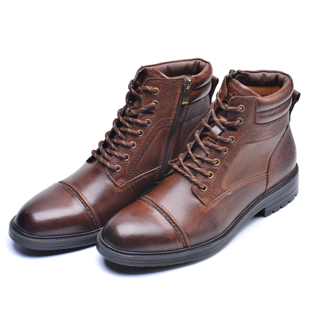 Lederboots für Herren Schwarz Braun Wasserdicht mit Verstärkter Sohle Bequem für Tägliche Arbeit und Spaziergänge | Sansoti