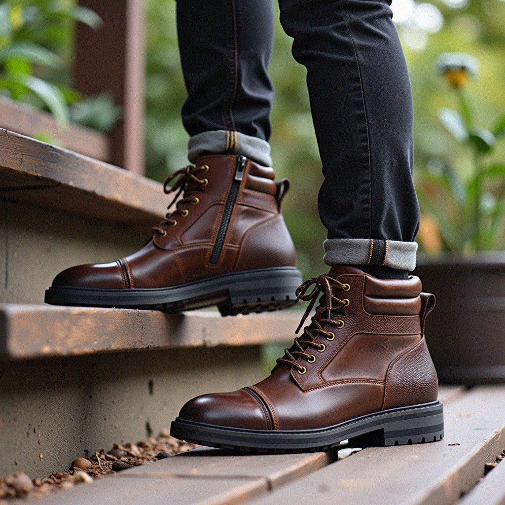 Lederboots für Herren Schwarz Braun Wasserdicht mit Verstärkter Sohle Bequem für Tägliche Arbeit und Spaziergänge | Sansoti