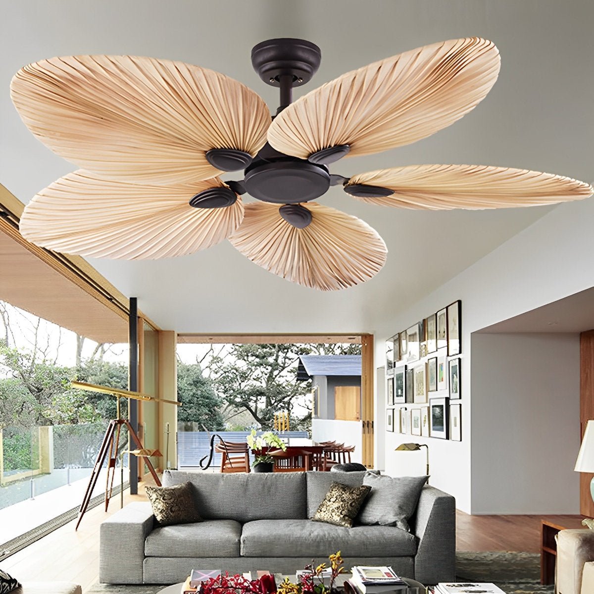 Deckenventilator Palmblatt 52 Zoll Eisen Braun Wohnzimmer Leiser DC-Motor Fernbedienung Tropisch Schlafzimmer Esszimmer Ventilator Decke | Restfield