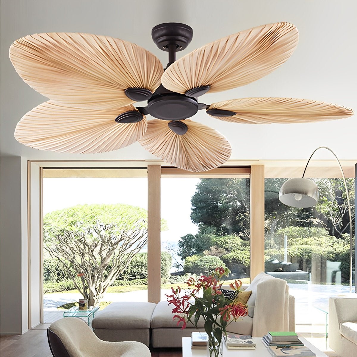 Deckenventilator Palmblatt 52 Zoll Eisen Braun Wohnzimmer Leiser DC-Motor Fernbedienung Tropisch Schlafzimmer Esszimmer Ventilator Decke | Restfield