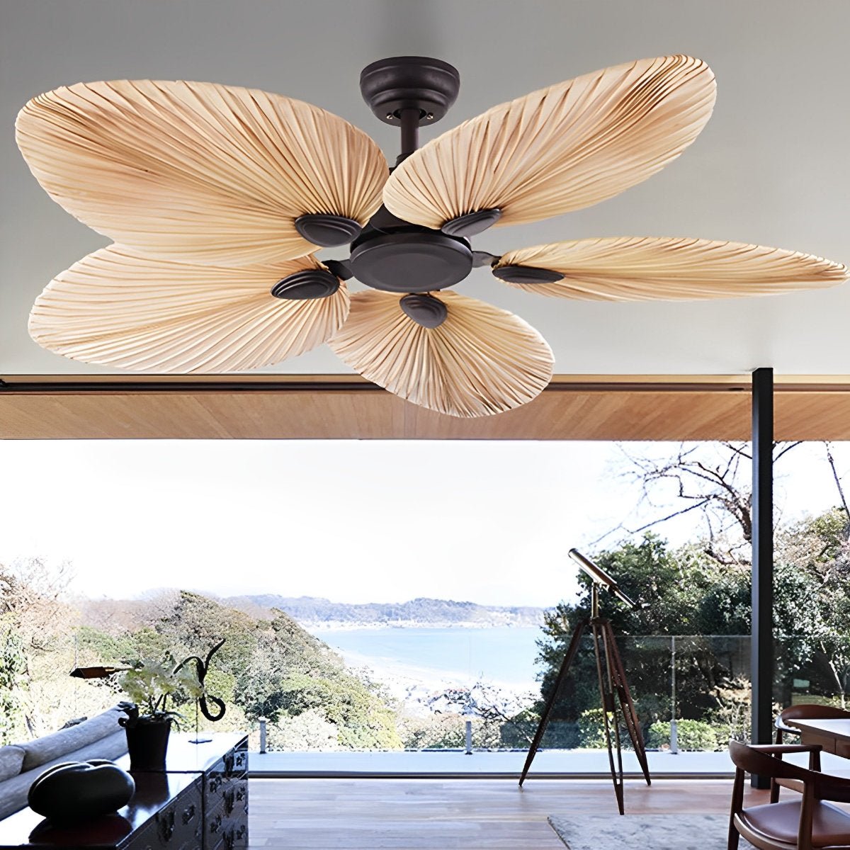Deckenventilator Palmblatt 52 Zoll Eisen Braun Wohnzimmer Leiser DC-Motor Fernbedienung Tropisch Schlafzimmer Esszimmer Ventilator Decke | Restfield