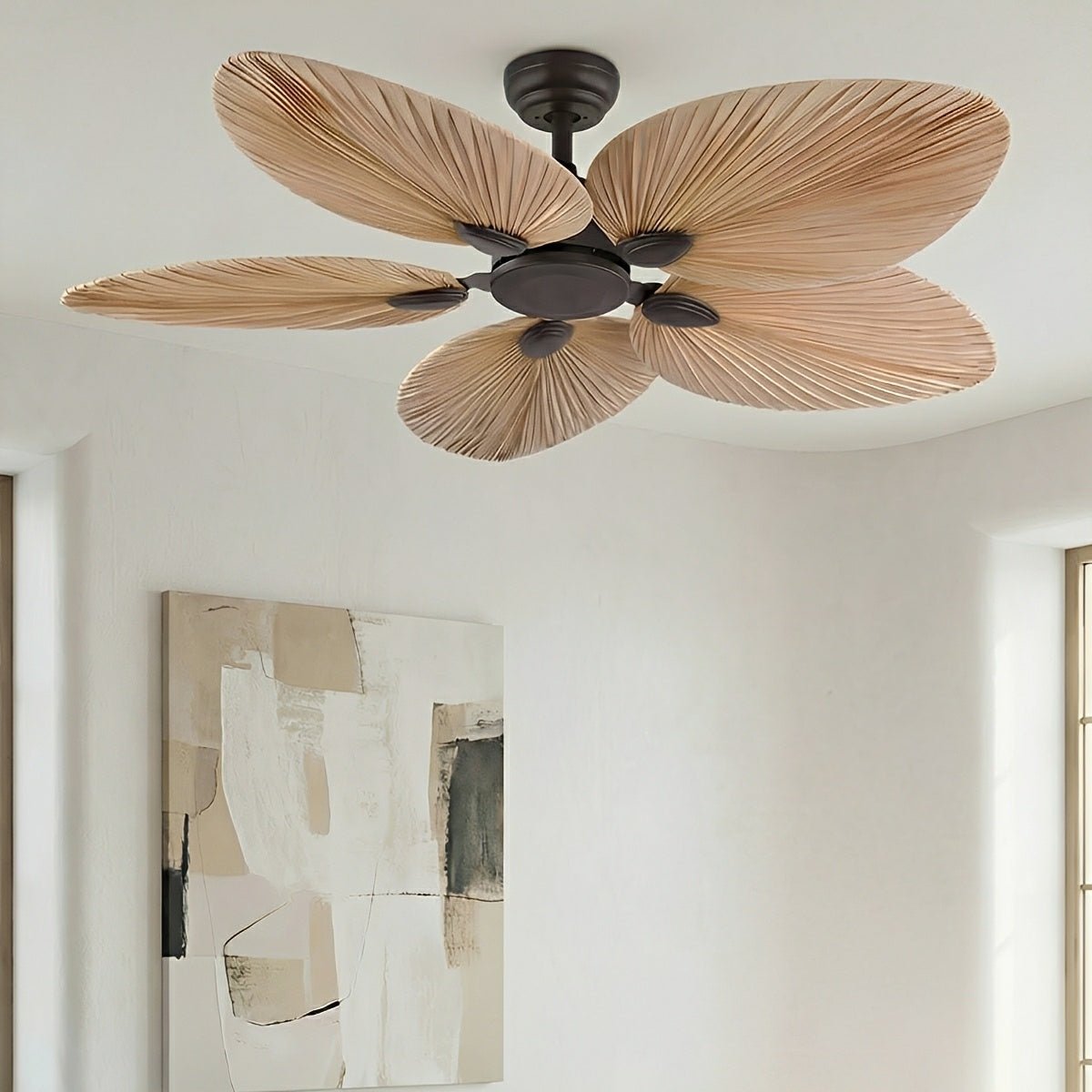 Ceiling Fan Palm Leaf Design Quiet DC Motor Remote Control Natural Airflow Tropical | Sansoti