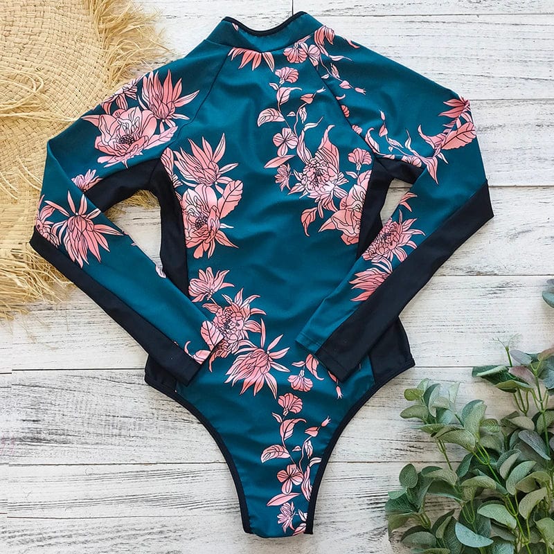 Langmouwig Badpak met Rits Dames Zwemkleding UV-Bescherming Sneldrogend Zwemmen Surfen Duiken Watersport | Sansoti