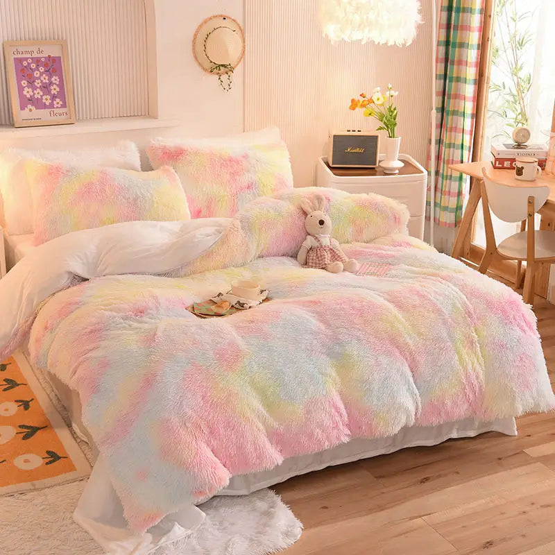 Fluffy Fleece Bedding Set – Teddy 3-piece or 4-piece – Duvet Cover Sheet Pillowcases Single | Sansoti