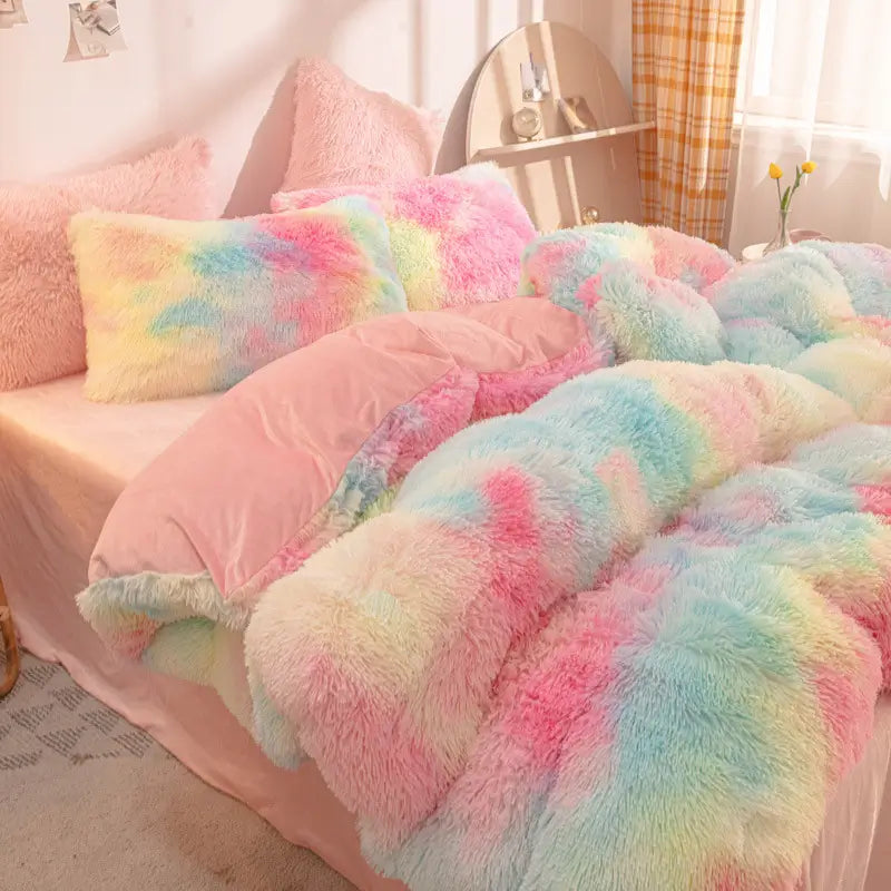 Fluffy Fleece Bedding Set – Teddy 3-piece or 4-piece – Duvet Cover Sheet Pillowcases Single | Sansoti