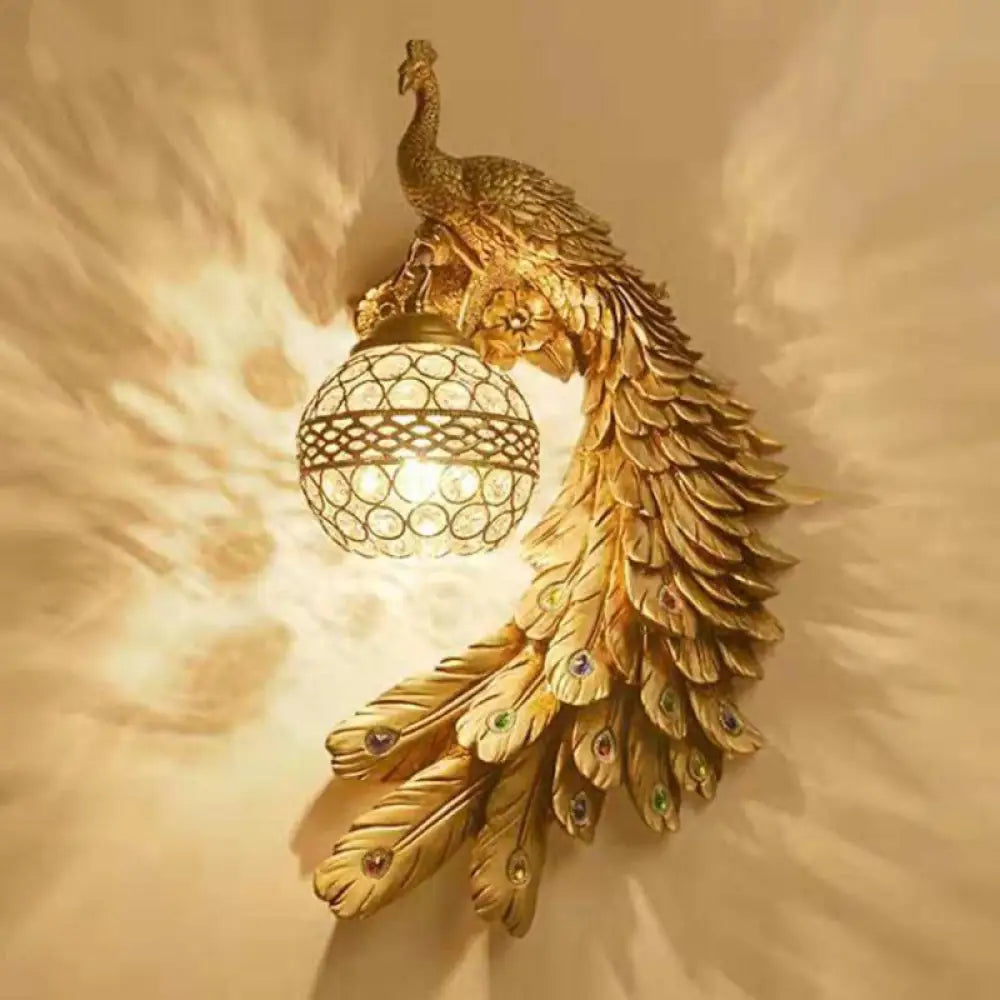 Applique murale en cristal, design paon, résine, 30x45 cm, douille E26 E27, intérieur classique, éclairage d’ambiance décoratif pour salon | Sansoti